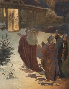 V. Amapola (1842-1911), Reyes Magos, 1884, Acuarela Romanticismo Bíblico - Imagen 1 de 5