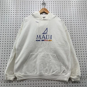 VTG Crazy Shirt MAUI Hoodie Sweatshirt Mens Medium White Hooded Pullover 24.5x25 - Picture 1 of 15