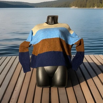 Suéter de manga larga a rayas azul y marrón H&M para mujer talla XS Foto 1 de 4