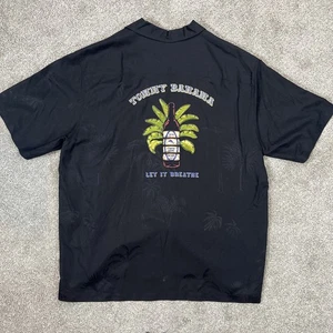 Camisa Tommy Bahama Seda XL Negra Palmera Botella de Vino Déjalo Respirar Campamento Usada en Excelente Condición - Imagen 1 de 11