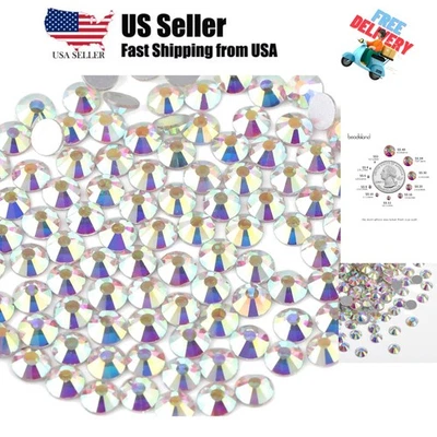 Flat Back Crystal Rhinestones Round Gems for Nail Art and Craft Glue Fix, Cry... - Image 1 of 4