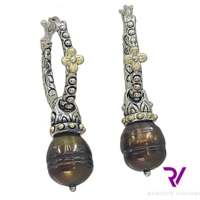 Pendientes tipo argolla Barbara Bixby de plata de ley y perlas de agua dulce de 18 k como nuevos Foto 1 de 4