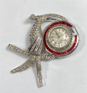 Vintage Crawford Bird of Paradise Rhinestone Lapel Watch Brooch - Picture 1 of 4