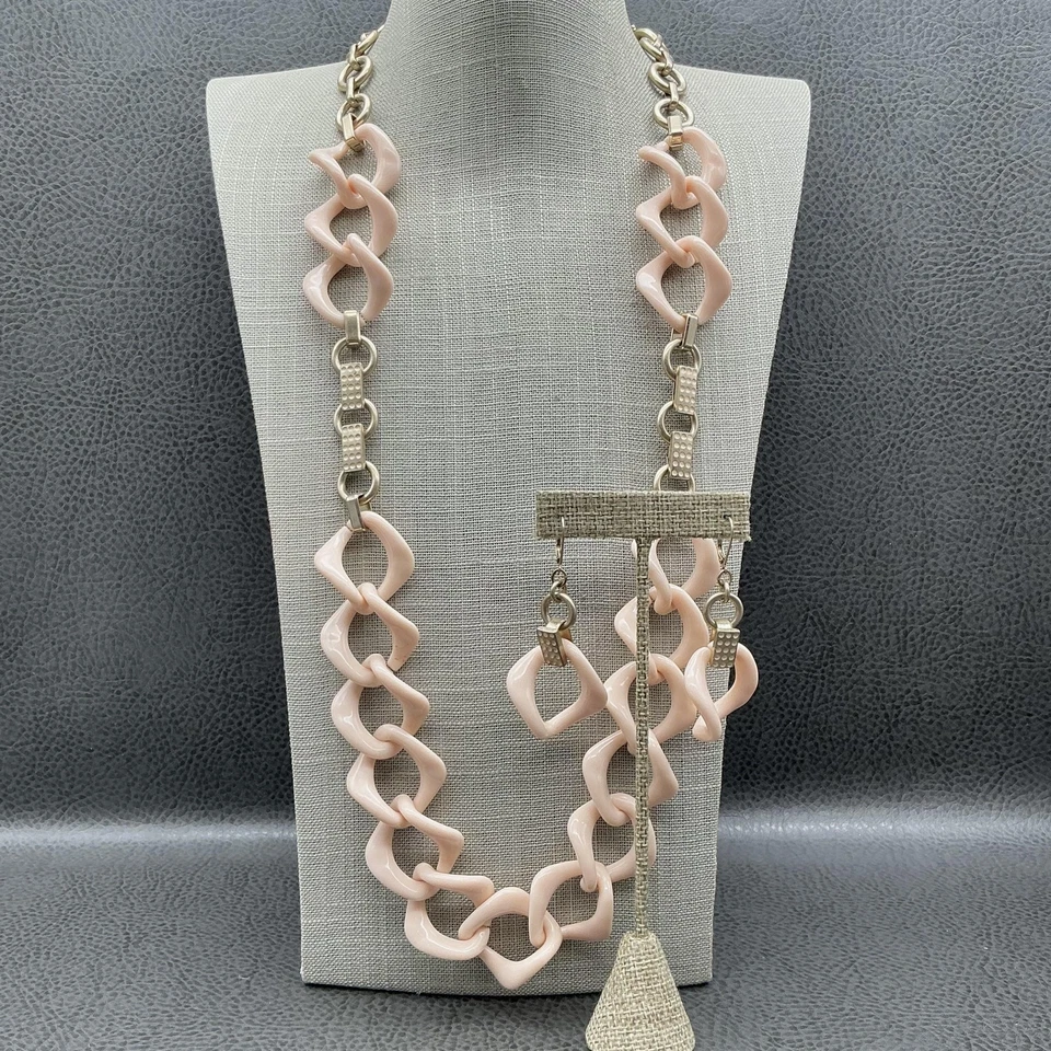 Coldwater Creek 项链耳环套装金色链几何链 24 英寸 — 第 1/4 张图片