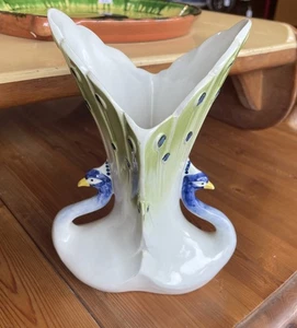 Vintage Porzellan Deko Doppel Pfauen Vase Made In Italy T755 - Bild 1 von 24
