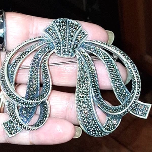 VINTAGE STERLING JUDITH JACK "JJ" BROSCHE SCHLEIFE 3" MARKASITEN 1,58 OZ 3" - Bild 1 von 9