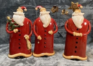 Set of 3 Ceramic Santa Claus Figurines 10.5" Tall Christmas Holiday Decor New - Picture 1 of 7