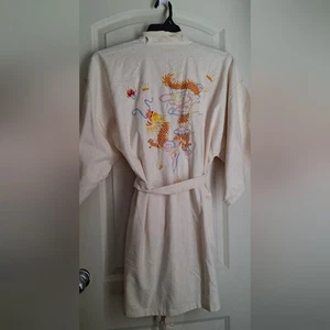 Health Kimono Robe Hand Embroidered Cream Dragon Sz S Karate China - Picture 1 of 7