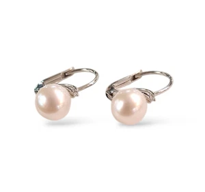 Boucles D'Oreilles Femme KIOTO Bijoux en or Blanc 18 KT Perle Naturel Et Strass - Bild 1 von 3