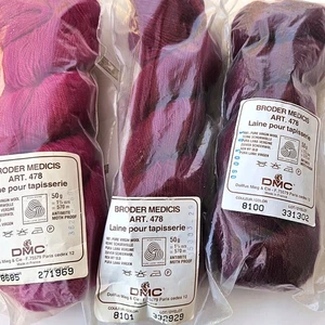 3 HKS VINTAGE DMC BRODER MEDICIS VIRGIN WOOL THREAD 623 YDS EA: GARNET + BM - Picture 1 of 1