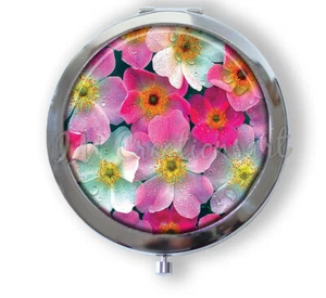 Dewey Wrinkled Rose Petals Flowers - Handmade Compact Mirror, Keepsake Gift - Picture 1 of 4