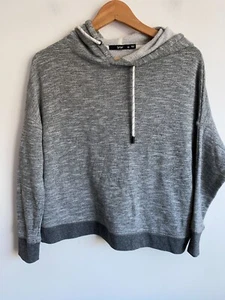 Sportsgirl Cotton Hooded Jumper Womens XS Grey Asymmetrical Hem Long Sleeve Tie - Picture 1 of 17