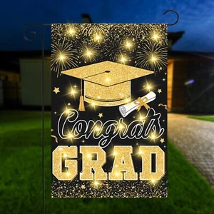 Graduation Garden Flag with LED Light Black Gold Graduation Decorations Yard ... - Picture 1 of 7