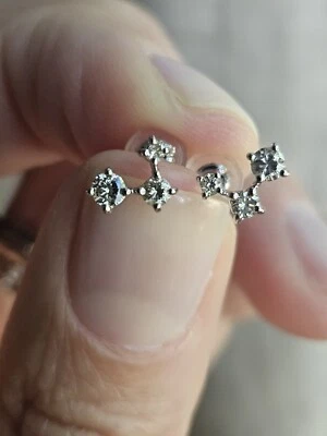 Platinum 3 Diamonds Stud Climber Bar Earrings 0.30CT   - Image 1 of 4