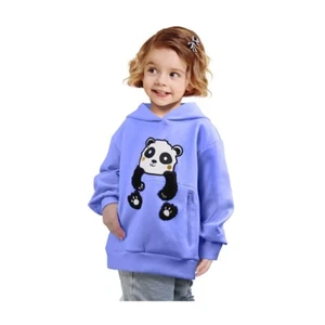 Cute Panda Hoodie Sweatshirts For Girls/Boys, Kids Long Sleeve Jumper Purple - Picture 1 of 5