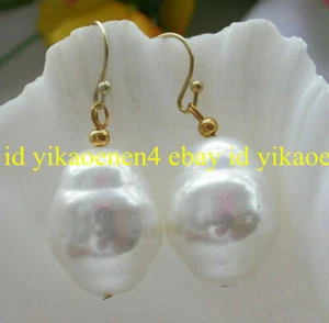 Natural 20mm Huge White South Sea Shell Pearl Gemstone Earrings AAA+ - Picture 1 of 12