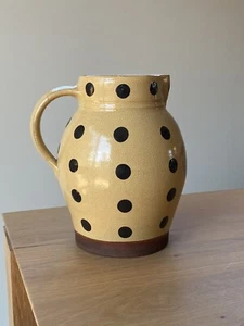Vintage 2002 Wisconsin Pottery Redware Yellow Polka Dot Pitcher Columbus EA - Picture 1 of 17