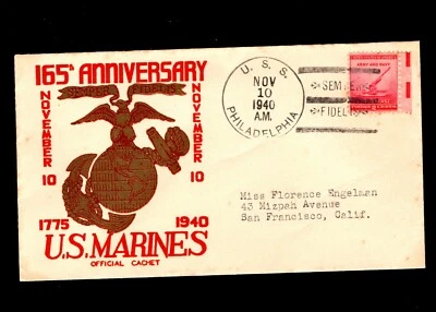 WWII Era Patriotic Thermo 165th Anniversary Marines USS Philadelphia Cover 6x - Image 1 of 2