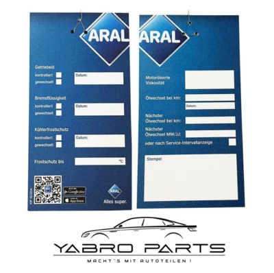 20 x Aral Ölzettel Ölwechselanhänger Inspektion Serviceanhänger Ölwechsel Auto