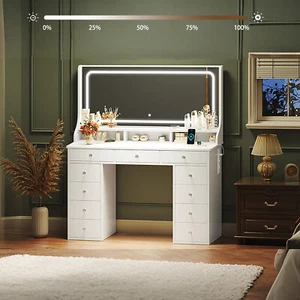 Schminktisch Vanity Table Spiegel Kosmetiktisch Frisiertisch mit 11 Schubladen - Bild 1 von 48