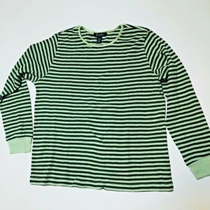 Denim & Co. Thermal Shirt Sz L Long Sleeves Lt Green Dark Green Stripes Cotton - Picture 1 of 4