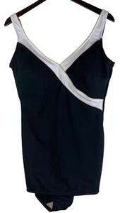 Vtg Longitude Sz 16 XL 1X Swimsuit One Pc. Black Slimming Classic Retro v - Picture 1 of 4