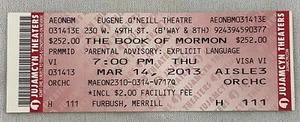 2013 03/14 THE BOOK OF MORMON Ticket-Eugene O'Neill Theatre - Picture 1 of 1