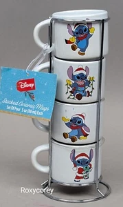 Disney Lilo & Stitch Christmas Holiday Stackable Espresso Coffee Mug Cup Set 4 - Picture 1 of 1