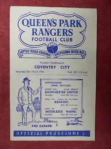 QPR v COVENTRY CITY | 1953/1954 | RESERVES | 27 MAR 1954 | UK FREEPOST - Picture 1 of 3
