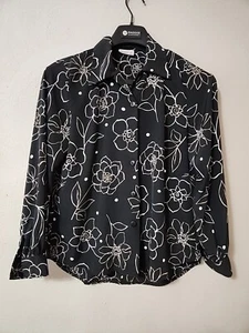 VTG Lauren Lee Collared Button up Blouse Polka Dots Floral Minimalist Silky - Picture 1 of 9