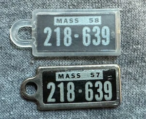Rare 1958 Massachusetts DAV TAG Keychain License Plate 218-639 and 1957 Tag - Picture 1 of 2