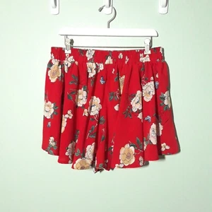 Boohoo Flare Shorts size 14, NEW! Skort Flowy Red Floral Pull-on Elastic Waist - Picture 1 of 10