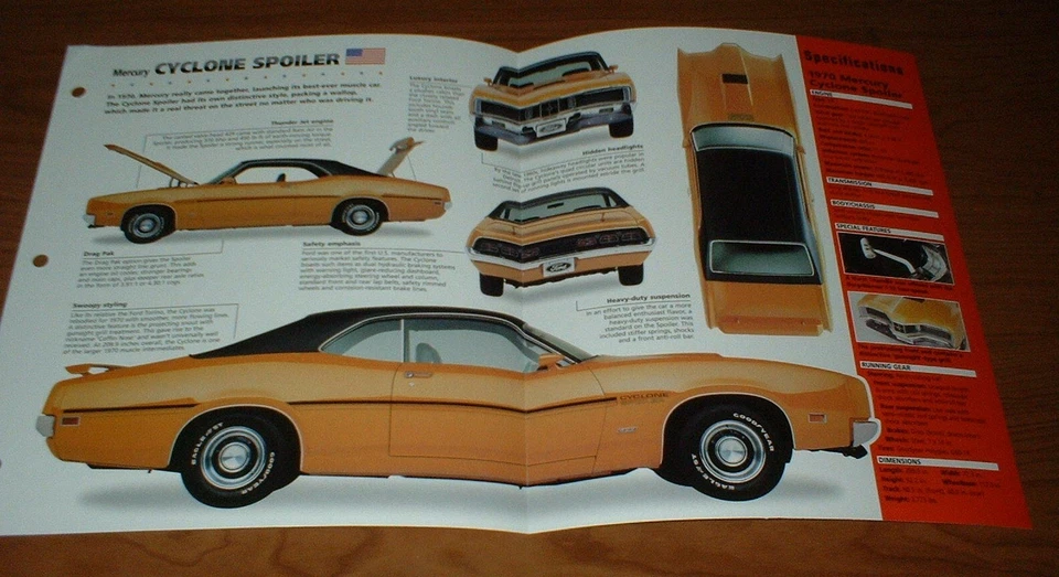 Hoja de especificaciones de alerón Mercury Cyclone 1970 folleto póster información foto 70 Foto 1 de 1