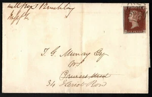 SG8 (BS24) 1d Red Imperf Plate 35 - LC - 4 Margin - Very fine - On Cover - Bild 1 von 5