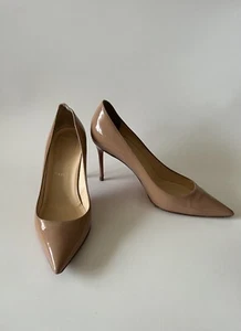 Auth CHRISTIAN LOUBOUTIN Beige Patent Leather Heels Size 37 - Picture 1 of 13
