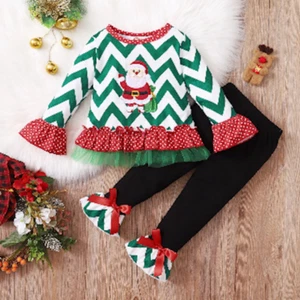NEU Weihnachten Santa Mädchen Rüschen Tunika Glockenhose Outfit Set - Bild 1 von 4