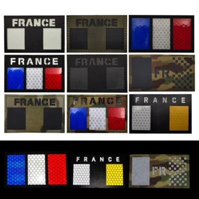 Reflective Euro France National Flag IR Patch Hook Loop Back Fastener DIY Badge - Image 1 of 4