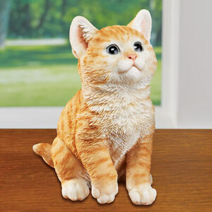 Realistic Sitting Orange Tabby Kitten Cat Garden Statue Ornament Home Art Decor