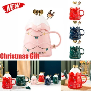 480ml Christmas Tree Ceramic Cup Xmas Tree 3D Printed Mug +Lid +Spoon Kids Gift - Picture 1 of 5
