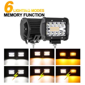 AUXBEAM 4"inch LED Strobe Light Bar Amber/White Driving LampSUV ATV UTV Pickup - Picture 1 of 12
