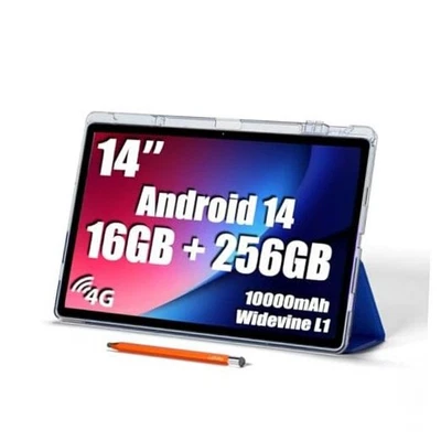 14 英寸大屏幕平板电脑,Android 15 平板电脑 16GB RAM 256GB ROM,1920 * 蓝色 — 第 1/4 张图片