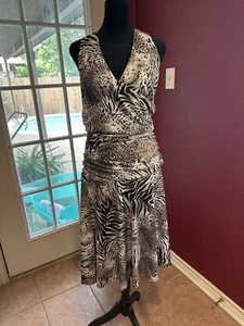 Dressbarn Animal Print Halter Dress Size 12 Zebra Leopard Ruched Stretchy - Picture 1 of 9