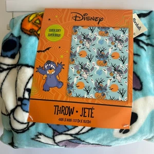 Disney Lilo & Stitch Halloween Blue Plush Throw Blanket 46x60 Pumpkin Mummy NEW - Picture 1 of 5