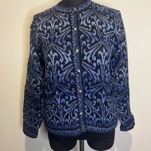 Intiwara Alpaka Pullover Knopfleiste Strickjacke blau Muster mittlere Taschen weich - Bild 1 von 11