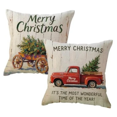  2Pack Merry Christmas Pillow Cover with Christmas 20" x 20" (Pack of 2) Red - Image 1 of 4