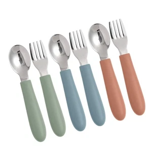 Kleinkind Utensilien, Kinder Silberbesteck mit Silikongriff, Löffel und Gabeln Set,... - Bild 1 von 7