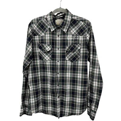 Guess Men's Long Sleeve Plaid Western Shirt 1981 Logo Button Down Pearl Snap L - Image 1 of 4