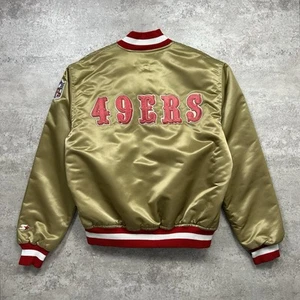 VTG 90s NFL SAN FRANCISCO 49ERS STARTER SATIN BOMBER JACKET SPELL OUT SIZE L - Picture 1 of 9