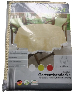 Gartentischdecke Tischdecke creme mit Fransen D 130cm NEU rund - Bild 1 von 2