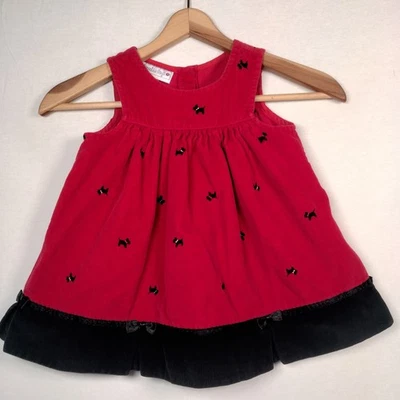 Samanta Says Scottie Dog Jumper Dress 2T Red Corduroy Black Bow Embroidered Dogs - Image 1 of 4
